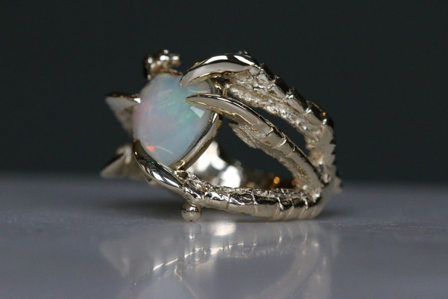 Opal Facetted Love Heart with Two Diamond Warts - Yellow Gold