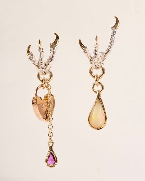 Dripping Opal and Ruby Padlock Earrings