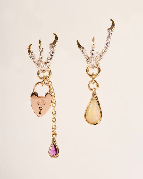 Dripping Opal and Ruby Padlock Earrings
