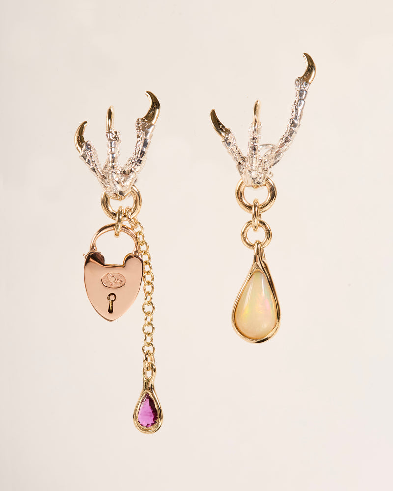 Dripping Opal and Ruby Padlock Earrings