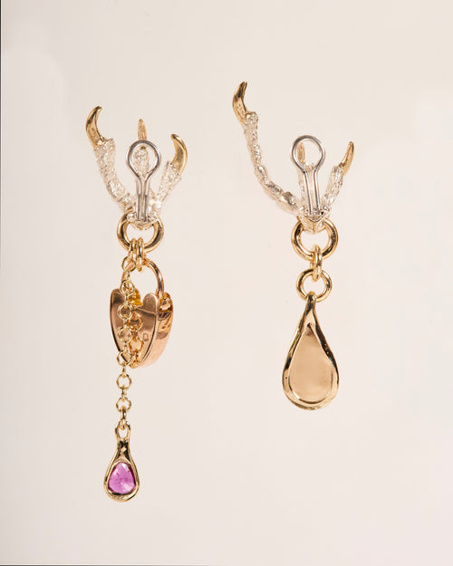 Dripping Opal and Ruby Padlock Earrings