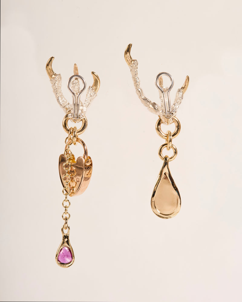Dripping Opal and Ruby Padlock Earrings