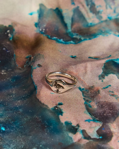 Lightweight Pigeon Signet with Black Diamond