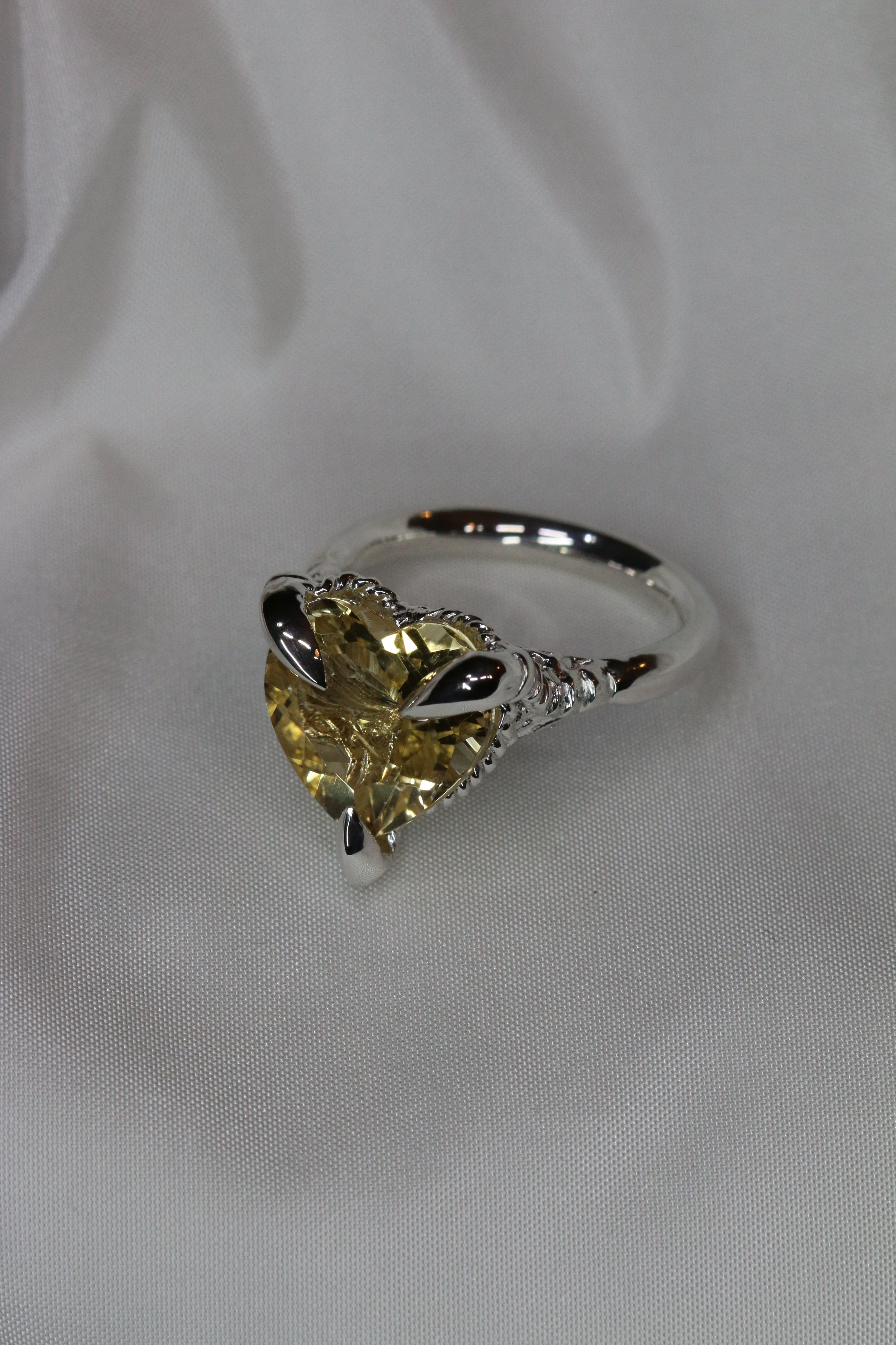 Citrine Silver Love Heart Ring