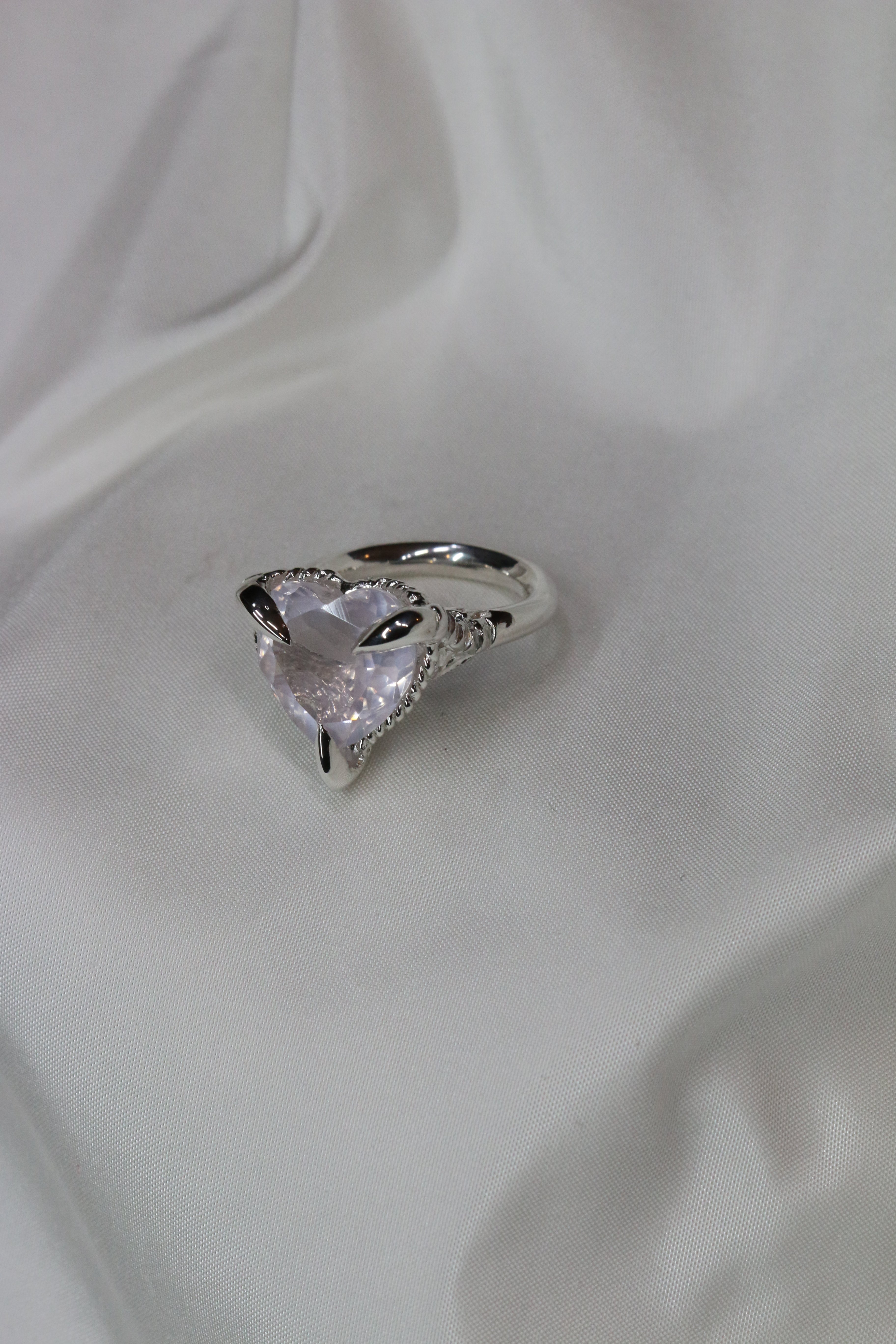 Rose Quartz Silver Love Heart Ring