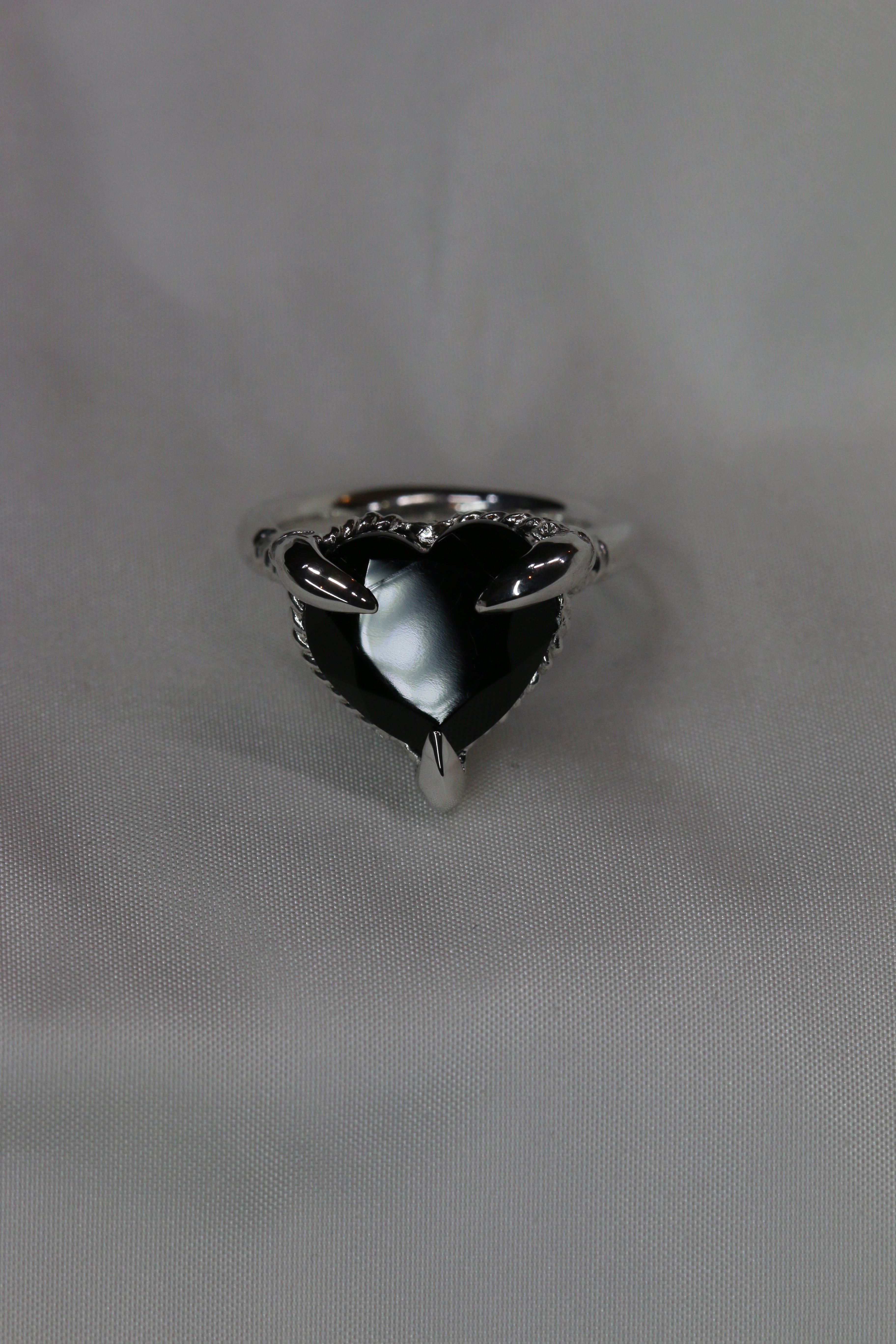 Onyx Silver Love Heart Ring