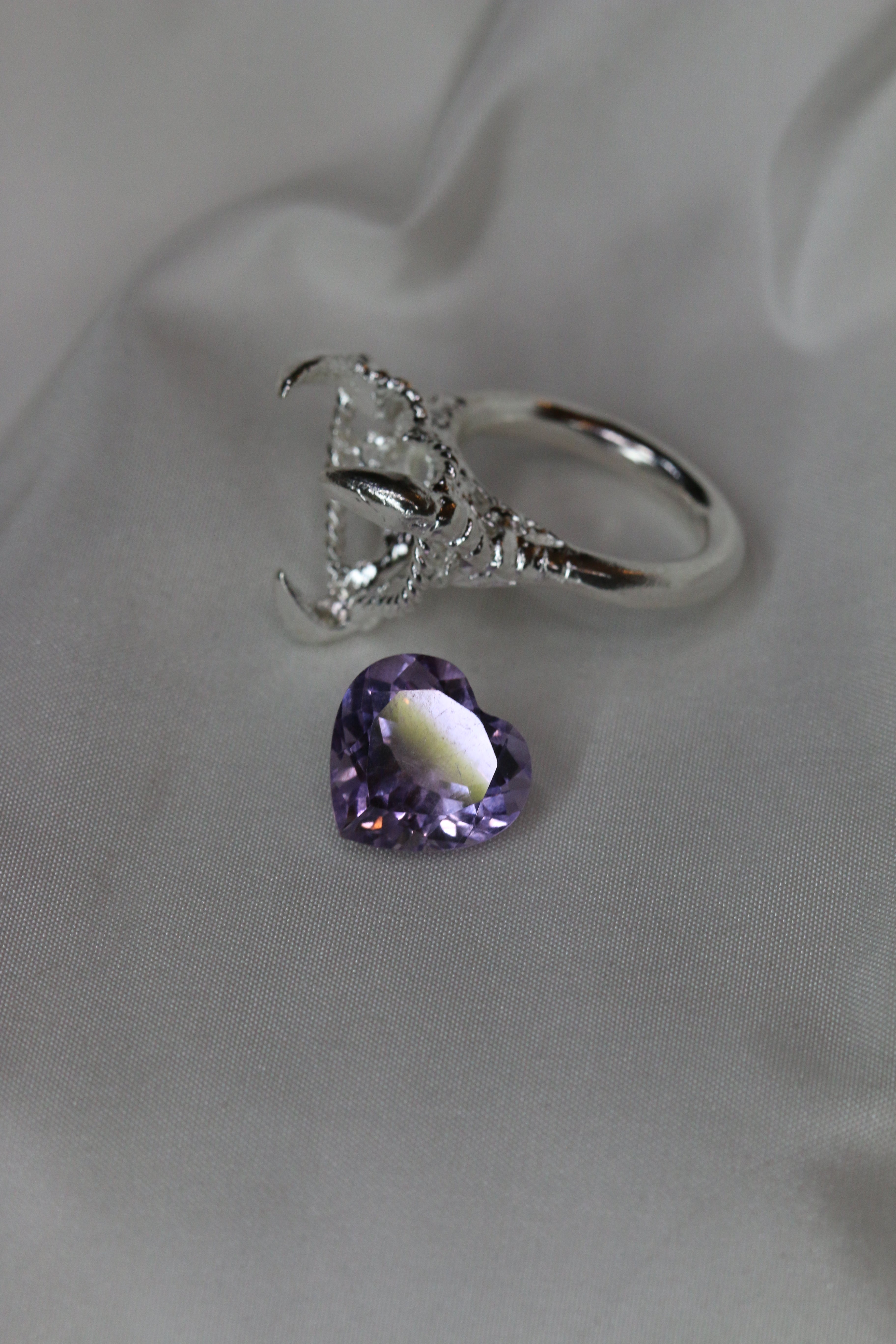 Amethyst Silver Love Heart Ring