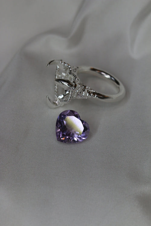 Amethyst Silver Love Heart Ring