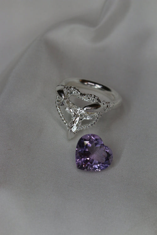 Amethyst Silver Love Heart Ring