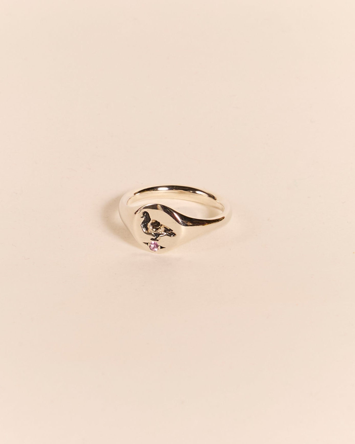 Lightweight Pigeon Signet with Pink Sapphire