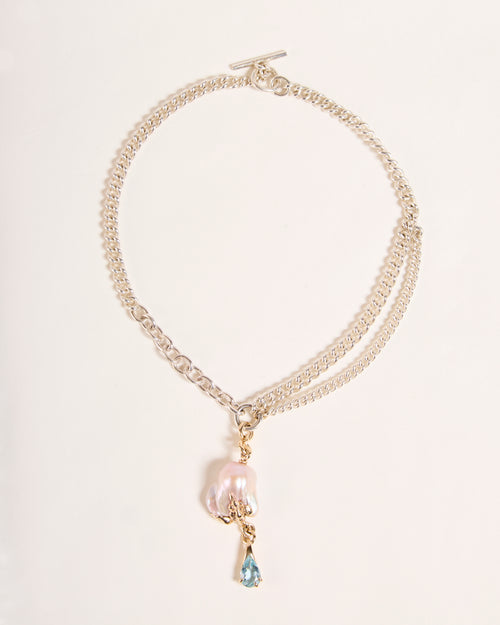 Baroque Pearl and Aquamarine Glob-Jewel Necklace