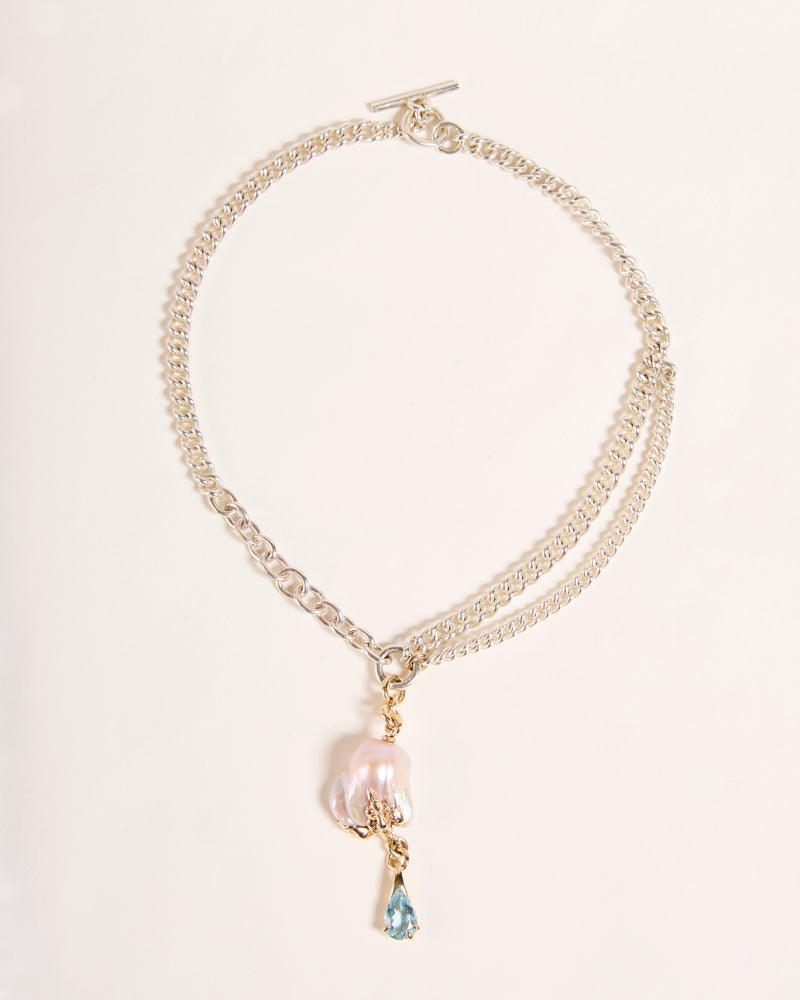 Baroque Pearl and Aquamarine Glob-Jewel Necklace
