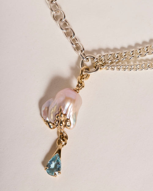 Baroque Pearl and Aquamarine Glob-Jewel Necklace