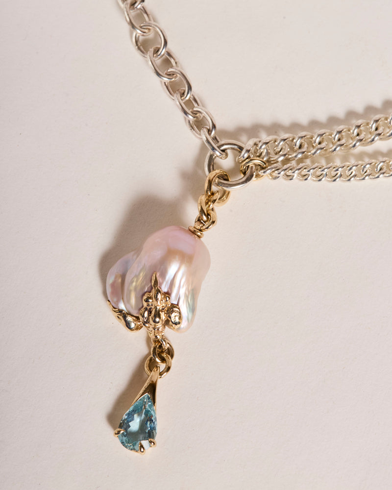 Baroque Pearl and Aquamarine Glob-Jewel Necklace