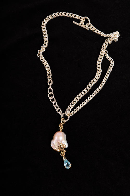 Baroque Pearl and Aquamarine Glob-Jewel Necklace