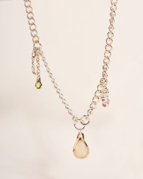 Opal Dripping Necklace with Peridot