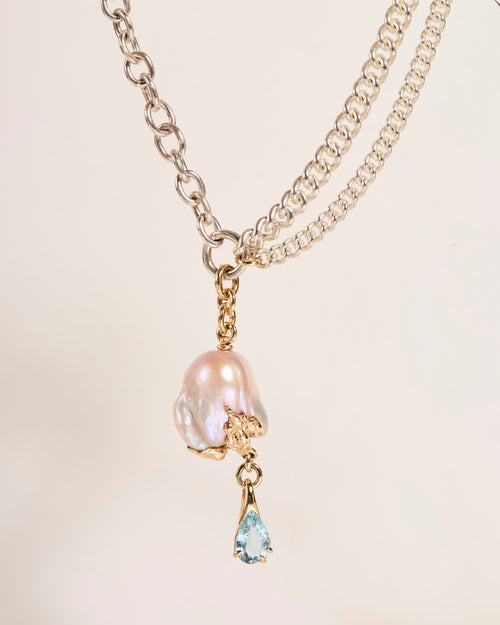 Baroque Pearl and Aquamarine Glob-Jewel Necklace