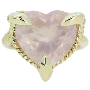 Rose Quartz Love Heart Ring - 9ct Gold