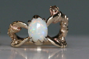 Encrusted Opal Solitaire with Orange Sapphire and Diamond - size J