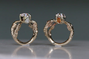 Encrusted Opal Solitaire with Orange Sapphire and Diamond - size J